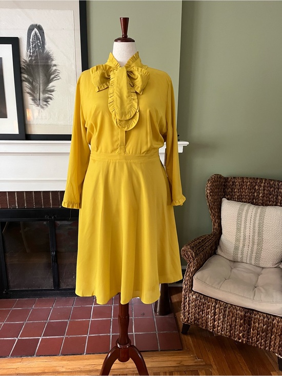 Eloquii Dresses & Skirts - ELOQUII Studio Golden Mustard Ruffle Tie-Neck Dress | NWT | Size 20